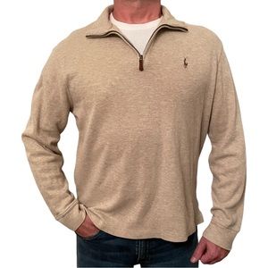 POLO RALPH LAUREN Men’s estate rib half zip long sleeve beige pullover Size M